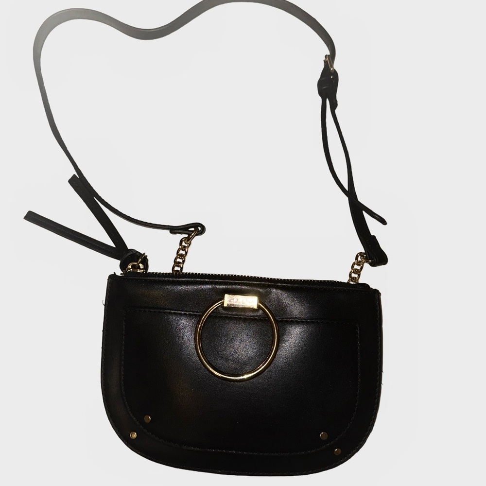 Aldo Black Crossbody Bag with Gold Ring Accent